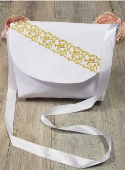 Sac de communion blanc avec bande or ou argent