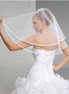 Voile de mariée bord satin perles et strass