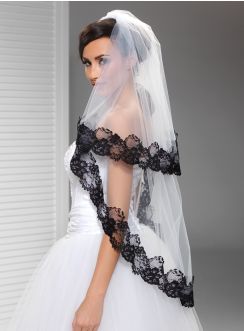 voile de mariée noir tulle blanc dentelle noire