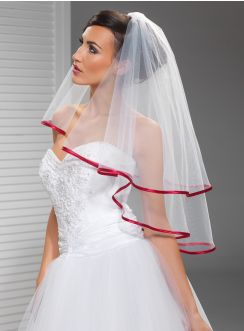 voile de mariée rouge bordure satin tulle blanc
