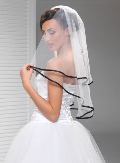 voile mariée noir tulle blanc bordure satin noir
