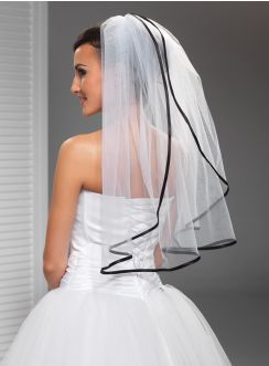 voile noir mariée bord satin noir et tulle blanc
