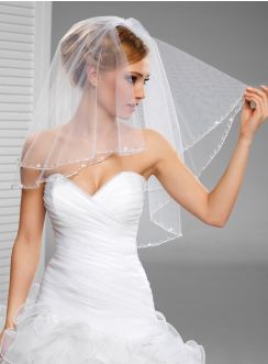 voile de mariée blanc avec couture et perles ondulées