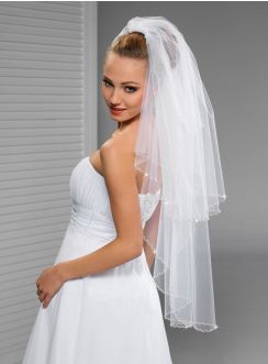 Voile de mariée mi long blanc finition faite à la main