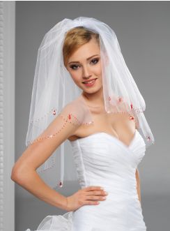 Voile tulle mariage blanc avec perles rouges