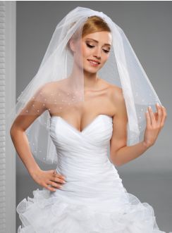 Voile mariée mi long avec perles nacrées tulle blanc