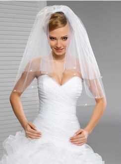 Voile long double rang de perles blanc