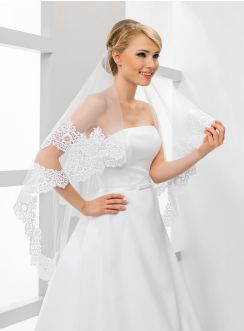 Voile long mariée dentelle large avec rabat blanc