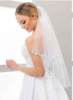 Voile pour robe de mariée perles bleues tulle blanc