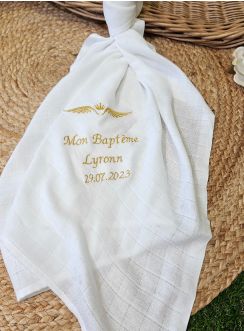 Tissu baptême - naissance coton broderie Aile de prince(sse)