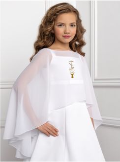 cape mousseline blanche pour communion motif doré