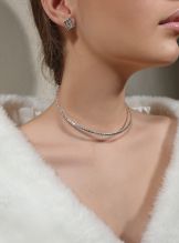 Yulaili Parure de bijoux tendance et élégante pour femme, collier de mariée, boucles d'oreilles, bijoux de fête, accessoires de fantaisie, cristal, strass, Cristal, Strass