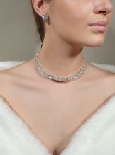 Parure bracelet collier et boucles d'oreilles swarovski métal rhodié argenté