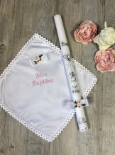 Baptême Cierge Lange Personnalisé - Cierge Et Mouchoir Brodés Avec Nom Et Date - Coffret Bois Modèle Bambule Mint Kit Baptême