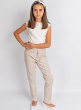 Pantalon Fille Monsoon - Taille 5-6 Ans - Couleur Crème/Beige Lin - Occasion Très Bon État