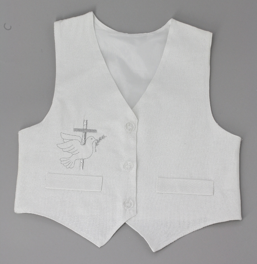 gilet costume baptême broderie croix et colombe