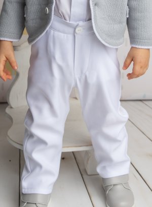 Pantalon bébé et petit garçon blanc pour cérémonie mariage ou baptême