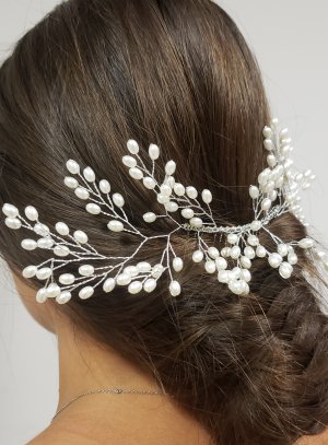 Peigne de perles pour coiffure mariée argent