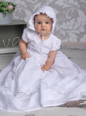 SOLDES - Robe baptême longue coton pour bébé fille