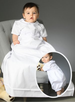 Robe baptême longue : barboteuse + jupe amovible