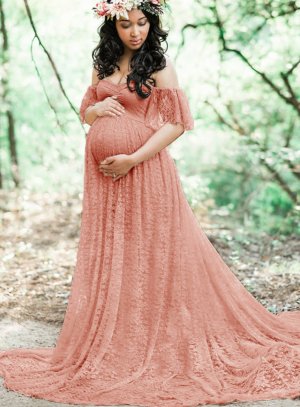 Robe de cérémonie femme enceinte rose poudre