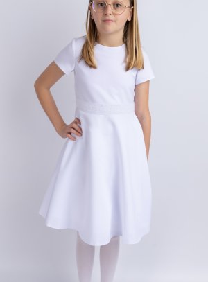 robe communion courte blanche avec ceinture dentelle
