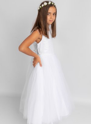 Robe communion blanche pour jeune fille scintillante