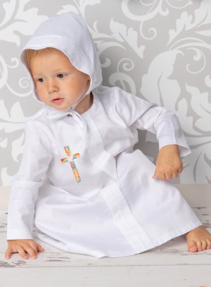 Robe tunique blanche de baptême pour bébé garçon ou mixte