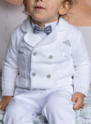 Veste cardigan bébé garçon cérémonie blanc et gris